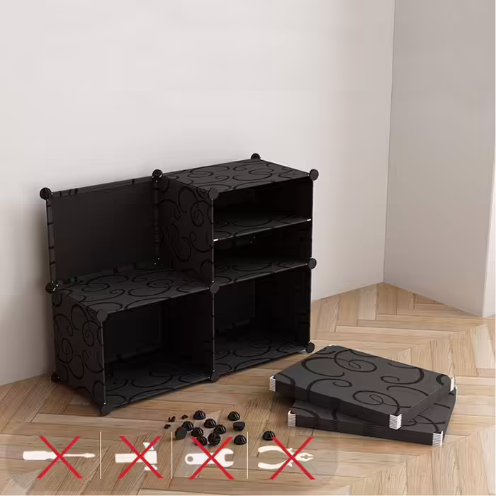 Regal System Shoe Rack Set of 20 Cubes, Plastic Closet with Doors, Plug-in Shelf, DIY Cube Shelf, Storage, Modular Combination Cabinet for Clothes, Shoes, and Books, Black (Black with 16 Cubes)