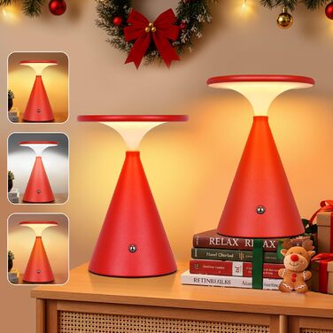 Настільна LED лампа акумуляторна бездротова, 4000mAh, димується, сенсорна, 3 кольори, для дому та вулиці, 2 в упаковці (Червона)