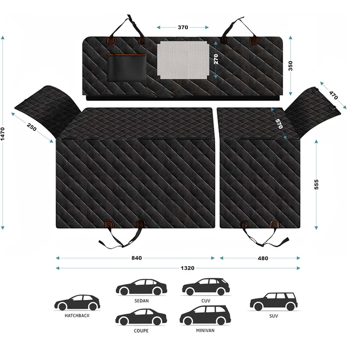 Накидка на заднє сидіння автомобіля для собак Fudajo 137x147 см, роздільна захисна накидка з віконцем, чорний чохол