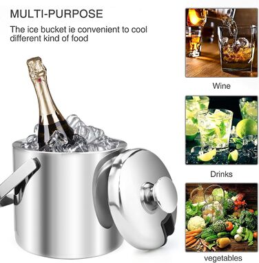 Нержавійна ваза для льоду з кришкою та лопаткою, 3.2L - Ідеально для напоїв та фруктів