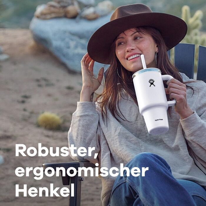 HYDRO FLASK - Travel Tumbler - Thermobecher 946 ml (32 Oz) with leak-proof Press-In Straw Lid - Stainless Steel - Double-Wall Vacuum Insulation - Splash-Proof Lid - Birch