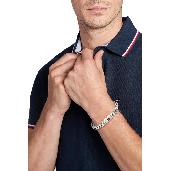 Браслет чоловічий Tommy Hilfiger з нержавіючої сталі з іконним прапором, срібний (Small)