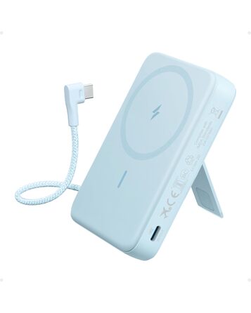 Магнітний павербанк Anker Zolo 10000mAh 30W з вбудованим кабелем USB-C та підставкою, бездротове швидке заряджання для iPhone 17/16/15, AirPods, синій