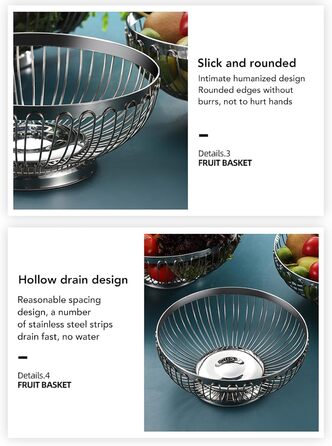 Німецька фруктова миска BFYDOAA з нержавіючої сталі, 24 см, для фруктів, овочів та закусок