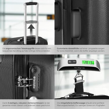 Набір валіз Tectake 3шт з ваговою та білгетом, M-L-XL, ABS, телескопічна ручка, чорний