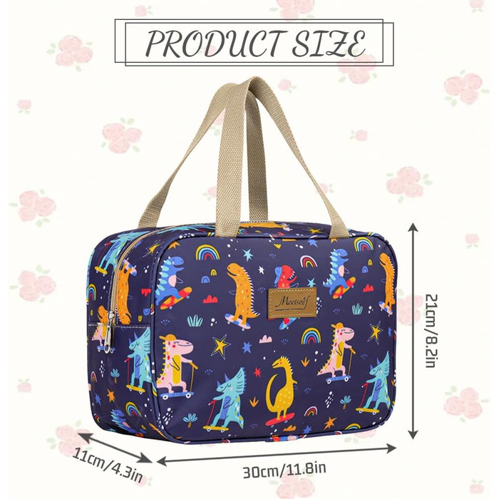 Велика косметичка для подорожей, жіноча косметичка-органайзер, косметичка для макіяжу з ручкою, велика дорожня косметичка для аксесуарів, темно-синя з динозавром (#9 Blätter)