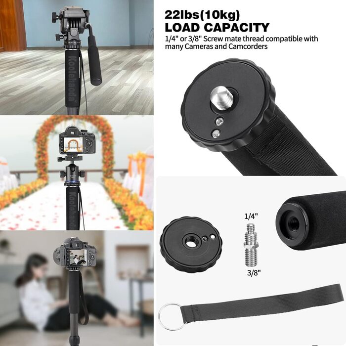 Штатив Koolehaoda MP286C з вуглецевого волокна, 6-секційний, компактний, до 10 кг