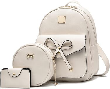 Жіночий рюкзак з PU шкіри: стильний щоденний рюкзак для подорожей, школи, роботи. Набір сумок (білий 03)