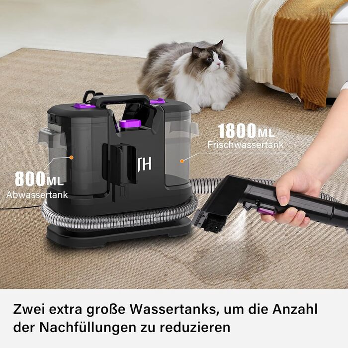 Пилосос для миття килимів та м'яких меблів з насадкою для шерсті тварин, 450W, для дому та автомобіля