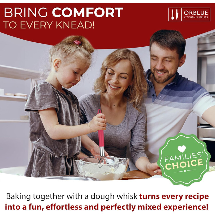 ORBLUE Тістоміс датського типу з силіконовою ручкою, вінчик для збивання з нержавіючої сталі, червоний, чорний