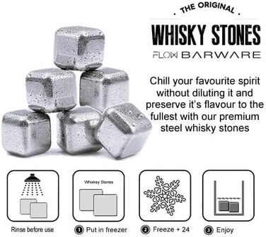 Камені для охолодження напоїв FLOW Barware: набір з 10 шт. з нержавіючої сталі для віскі, вина та джину