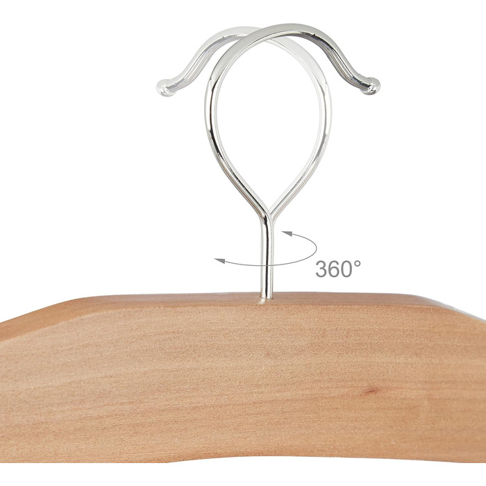 9 x Rock Hangers, Trouser Hangers Wood, 360° Swivel Hook, Clothes Hangers Non-Slip, HBT 45.5x39x2.5 cm, Silver/Natural