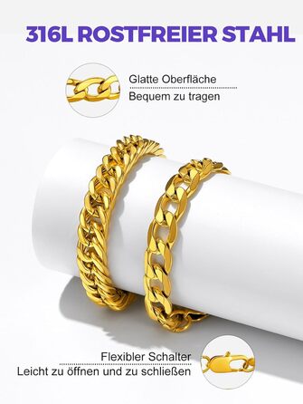 Набір браслетів для чоловіків Richsteel з нержавіючої сталі, 3 шт. (Чорний/Сталь/Золото), 9/8/4 мм, довжина 19/21/23 см, для подарунка