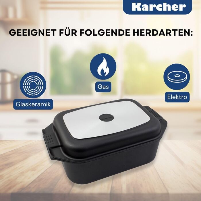 Жарівня Karcher 2в1 з кришкою, алюмінієва, 8,7 л, рукавички, для газових та електроплит