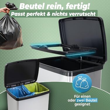 Нівалів Відро для сміття 50л з педаллю, м'яким закриттям та герметичним кришкою - відро для кухні та інші приміщення