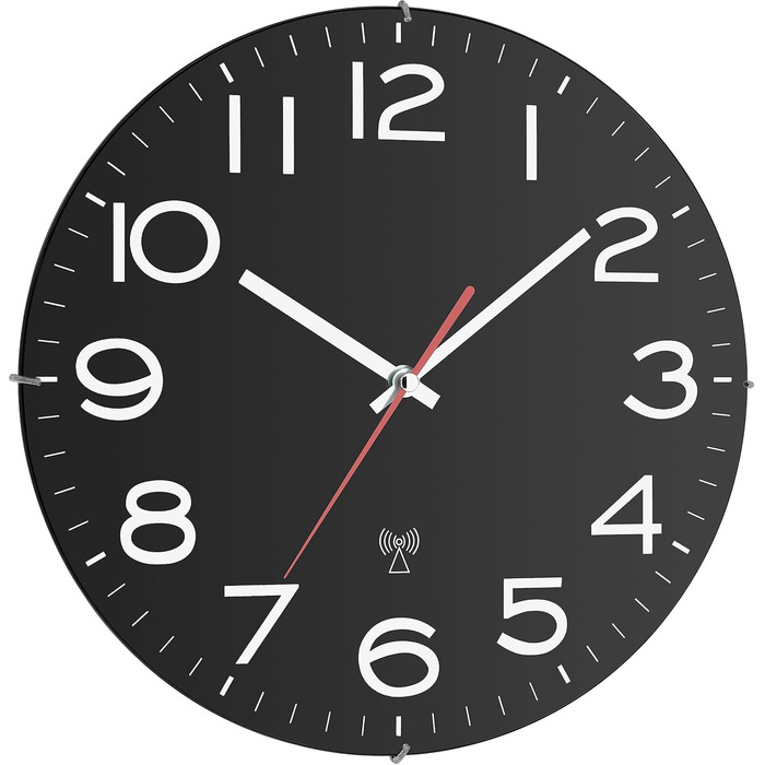 TFA Dostmann Analog Wall Clock Black with White Numbers, 60.3509, Radio-Controlled Wall Clock Ø31 cm, Modern Design for Living Room, Kitchen, Office, with Second Hand