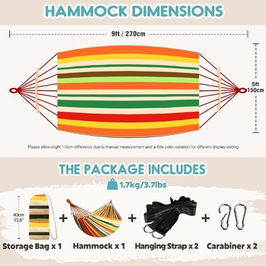Гамак садовий ANYOO посилений з дерев'яним розпірником, помаранчевий - для дому, тераси, саду, пляжу