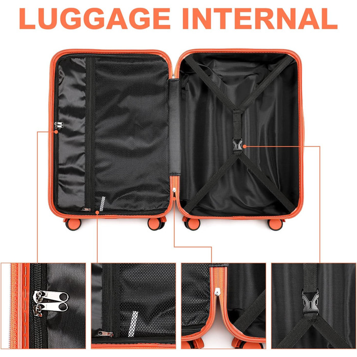 Чемодан British Traveller для ручної поклажі, середній, 64*43*26.5 см, з TSA-замком, ABS+PC, помаранчевий