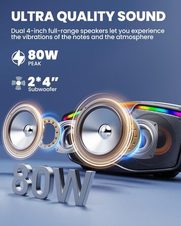 Bluetooth-караоке машина для дорослих та дітей, портативна 80W акустика з 2 бездротовими мікрофонами, регулятором ехо, підтримка USB/AUX/TF-картки, ідеальний подарунок для дому та вулиці