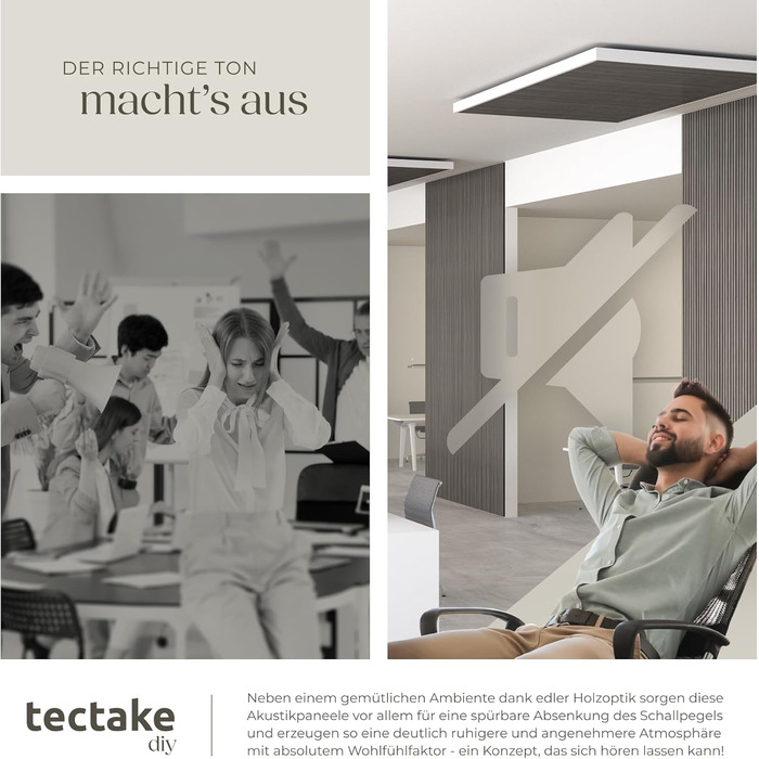 Акустичні 3D-панелі tectake 120x60x2,1 см, настінні панелі-поглиначі шуму під дерево (набір 4 шт, світло-сірий дуб)