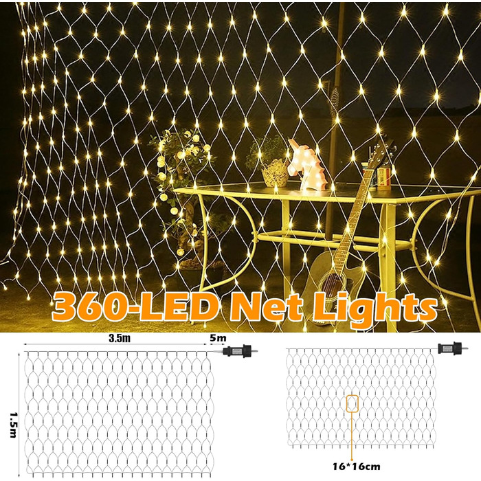 Льорочка з LED-підсвічуванням Withosent для ялинки, 400 LED, IP44, функція пам'яті, вологостійка, 8 режимів, тепле біле світло (3.5м)