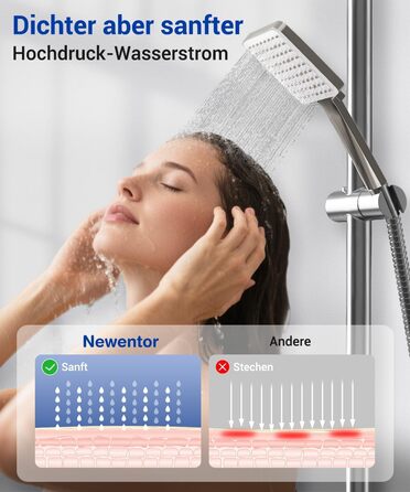 Набір для душу Newentor з шлангом 1,5 м, високий тиск, 6 режимів, срібляний (душова лійка, позолочений шланг)