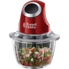 Russell Hobbs Mini Electric Chopper [Glass Bowl with Storage Lid] Desire Red (500ml, Vegetable Chopper, Mixer, Multi- & Universal Chopper for Vegetables, Fruit & Meat) 24660-56 Mini Chopper