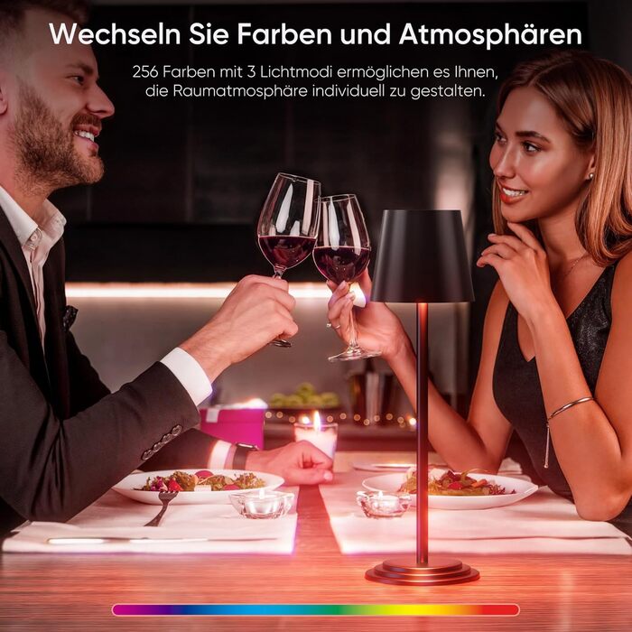 Настільна лампа бездротова акумуляторна 5200mAh, металева, з димером та регулюванням висоти, чорна з дерев'яними елементами для дому та кемпінгу