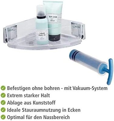 WENKO Vacuum-Loc Bathroom Corner Shelf Quadro UNO, With Removable Bowl, Mounting Without Drilling, Stainless Steel/Plastic, 28 x 8.5 x 19.5 cm