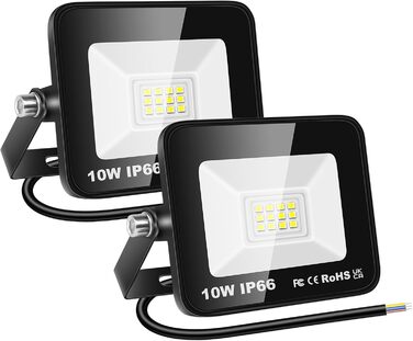 RIGIDON 2x 75W LED Floodlights Outdoor, 7500LM Outdoor Spotlight, 6000K Cool White IP66 Waterproof LED Floodlight, Outdoor Lamp for Garden, Courtyards, Garage, Hotel, Sports Field, Workshop (2 x 10W)