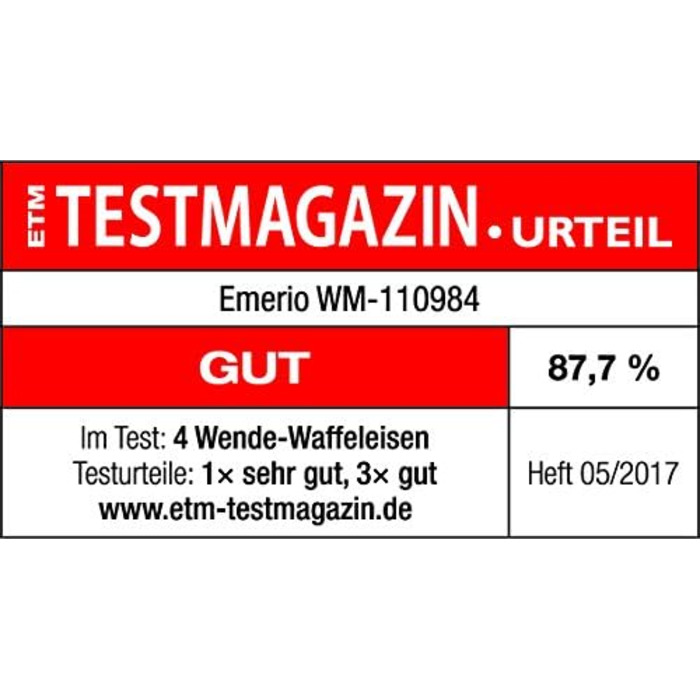 Вафельниця Emerio для приготування 4 бельгійських вафель одночасно з професійним обертанням, антипригарне покриття, регулятор температури, 1000 Вт, срібна, WM-110984.4. Без BPA