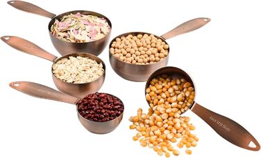 Copper-Plated Measuring Cup and Spoon Set, 5 Stainless Steel Measuring Cups and 5 Metal Measuring Spoon Set with Leveler, US and Metric Kitchen Measuring Cup and Spoon Set for Baking and Cooking