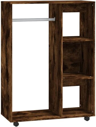 vidaXL Wardrobe with Open Shelf, 3 Side Shelves, Wheels, Coat Rack, Wardrobe, Bedroom, White, 80x40x110cm, Wood-Based Material (Smoked Oak)