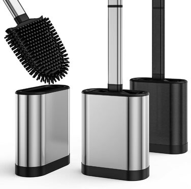 Силіконова щітка для унітазу Klobürste з нержавіючої сталі та контейнером, гнучка щітка для унітазу, настінний монтаж без свердління, срібна