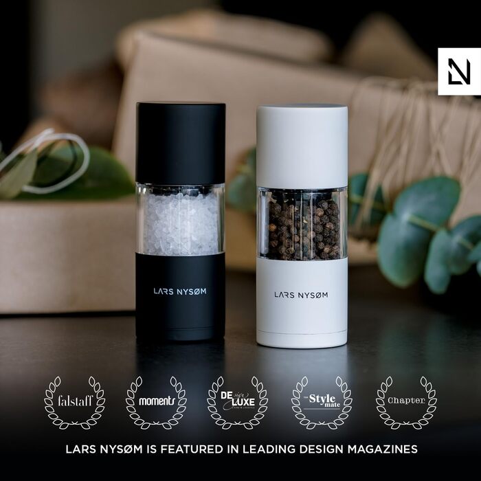 LARS NYSØM Salt and Pepper Mill Set made of Stainless Steel with Adjustable Ceramic Grinder, 2 Pieces | Manual Spice Mills with High-Quality Design (2 pcs) (Brown/Beige)