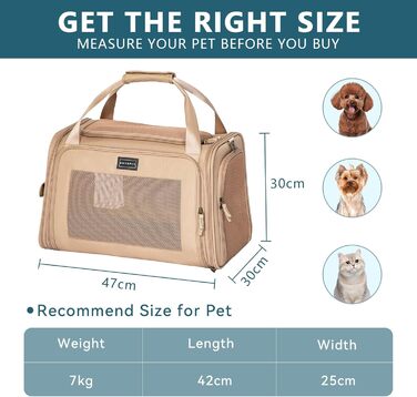 Переносна сумка-переноска для котів та собак Petsfit, розкладний дизайн, з м'яким килимком, 47L x 30B x 30H см (Хакі)