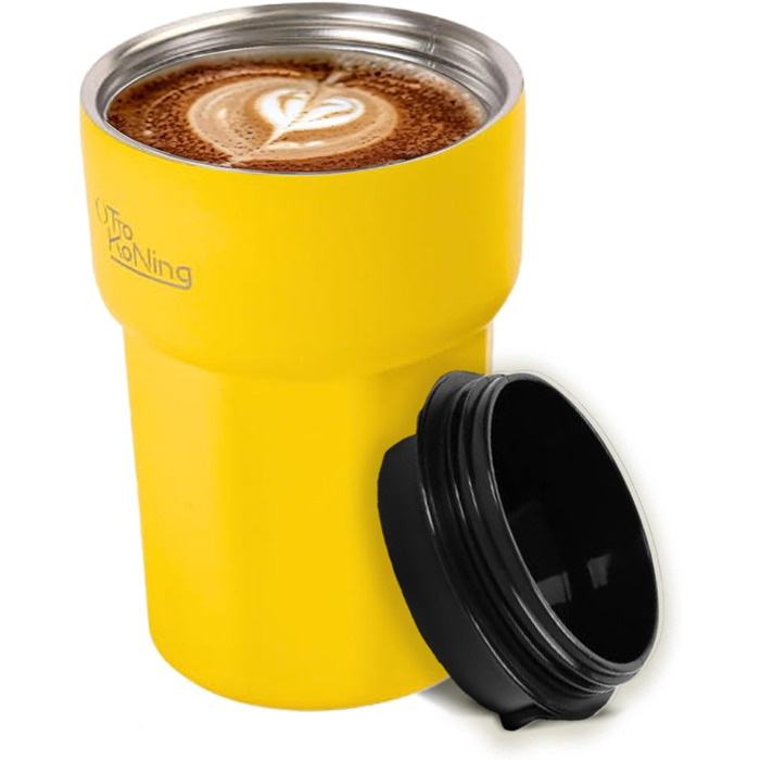 Термокружка 350 мл з кришкою, що не пропускає, з нержавіючої сталі для кави, чаю та напоїв на виніс (Жовтий)