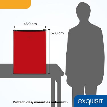 Exquisit Mini холодильник KB60-V-090E червоний | 52 л об'єм | LED-підсвітка | скляні полиці | ширина 45 см