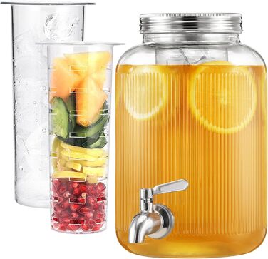Navaris Drink Dispenser with Tap - Punch Bowl with Lid - Glass Drink Dispenser with Tap - Glass Water Dispenser - Lemonade Dispenser - Juice Dispenser - 4 Liters