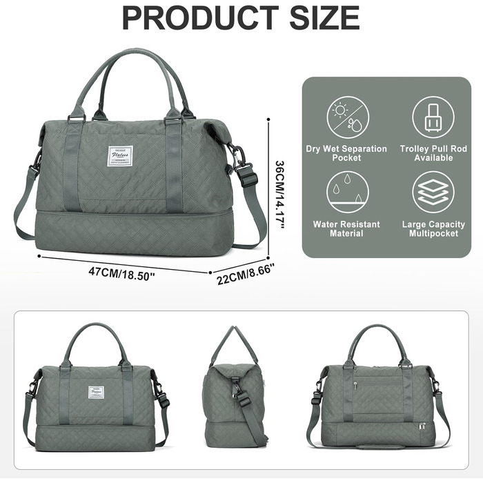 Спортивна сумка для жінок, дорожня сумка-дуffel, фітнес-сумка, дорожня сумка на вихідні з відділенням для взуття та косметичкою, водовідштовхувальна, бежева (E8-армійний зелений)