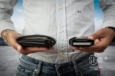 SLim жіноче та чоловіче портмоне/гаманець Smart Wallet з відділенням для монет та RFID захистом, Made in Italy (Чорний та Оранжевий)