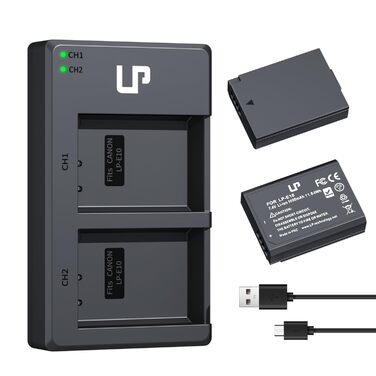 Комплект акумуляторів LP-E10 (2 шт) та подвійний зарядний пристрій 1600mAh для Canon EOS Rebel T7, T6, T5, T3, T100, 4000D, 3000D, 2000D, 1500D, 1300D