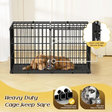 Міцний собачий переносний клітка Pawaboo 56 дюймів: надійний, анти-гризун, з килимком, металевий вольєр для собак з замком, чорний