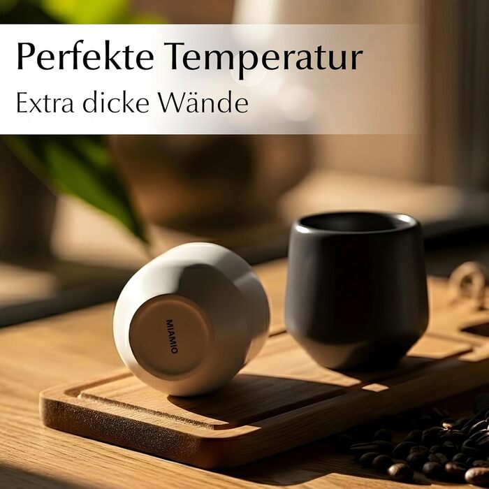 Набір чашок для еспресо Miamio 4 шт (90 мл) з кераміки без ручки, товстостінні, класичний пастельний колір, Luxe Collection