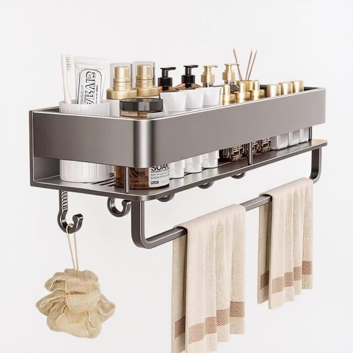 FOLAI Двосекційна кутова поличка для душу без свердління, 30 см, з нержавіючої сталі, сіра. Органайзер для ванної кімнати, швидка сушка, шампунь, тримач для душу.