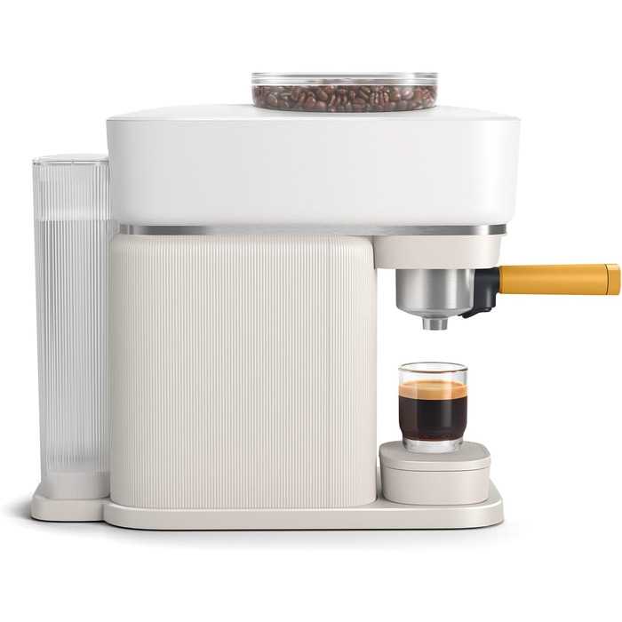 Philips Baristina Espresso Machine - Real Espresso, made simple. Compact coffee machine, Natural White with mango yellow portafilter, 16-bar pump pressure, automatic grinder, Cafe Crema (BAR300/03)
