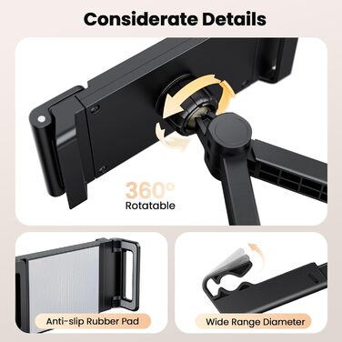 Утримувач для планшету NEUTYPECHIC в авто: 360° обертання, регульований, сумісний з iPad, iPhone, Samsung Galaxy Tab, Kindle Fire HD, Switch та іншими пристроями 4-12.9 дюймів