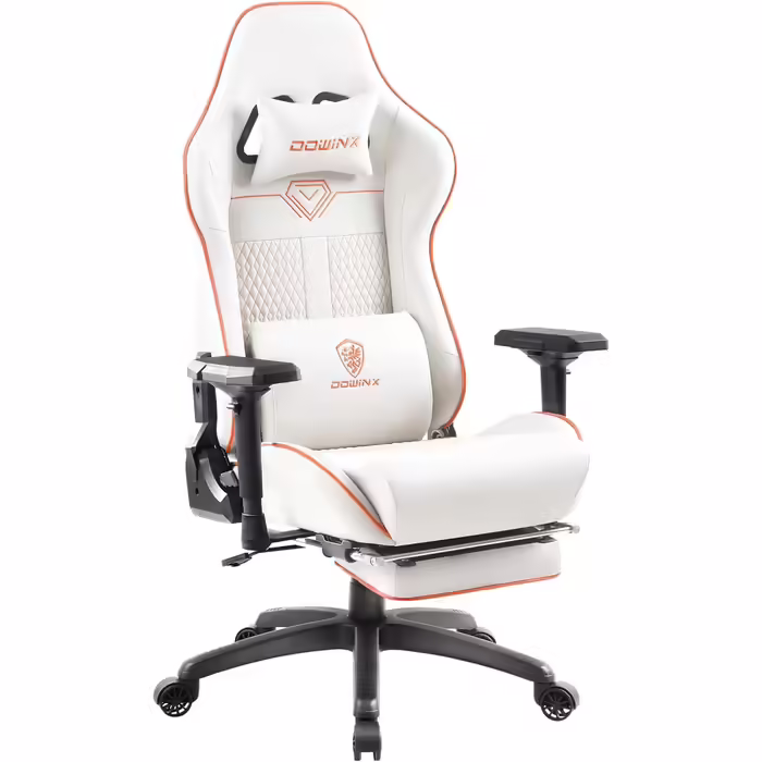 Dowinx Gaming Chair - Office Chair with 4D Armrests and Footrest - PU Leather Gamer Chair with High Load Capacity - Ergonomic Gaming Chair - Suitable as a Gaming Recliner - 150 kg (White) White 57*56*137cm
