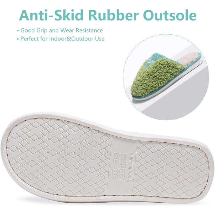 Тапочки зимові жіночі та чоловічі, плюшеві, теплі, м'які, зручні, з пам'яттю форми, антиковзаючі, зелені (37.5/38.5 EU)