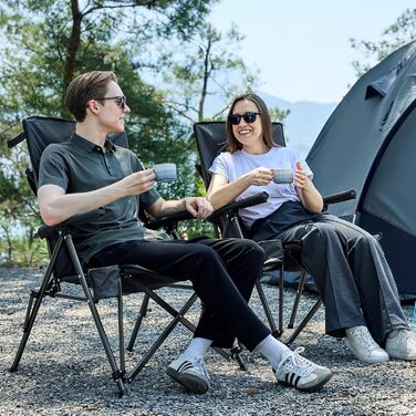 Крісло для кемпінгу Timber Ridge складне з широким сидінням 55 см, XXL, 150 кг, з підлокітником та кишенею, сіре (2 шт.)